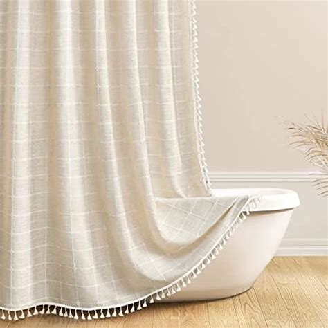 Amazon Bttn Farmhouse Shower Curtain With Tassel Linen Textured