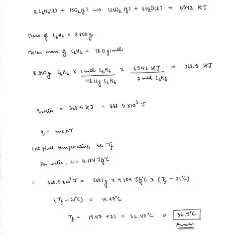 [Solved] The balanced combustion reaction for C6H6 is... | Course Hero