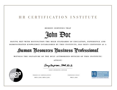 Certificate In Human Resources Certificates Templates Free