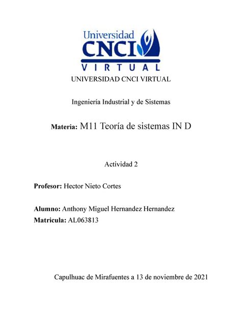 Actividad Teoria De Sistemas Universidad Cnci Virtual Ingenier A