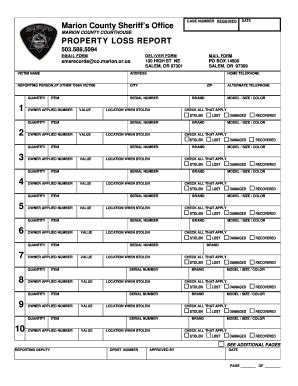 Fillable Online Co Marion Or Property Loss Report Comarionorus Fax