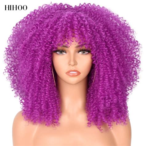 Afro Kinky Curly Wigs With Bangs For Black Women Cosplay Blonde Wig