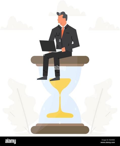 Businessman With Laptop Sits On A Big Hourglass Success Champion