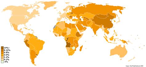 Heat Map of Worldwide GDP Real Growth Rate 2007