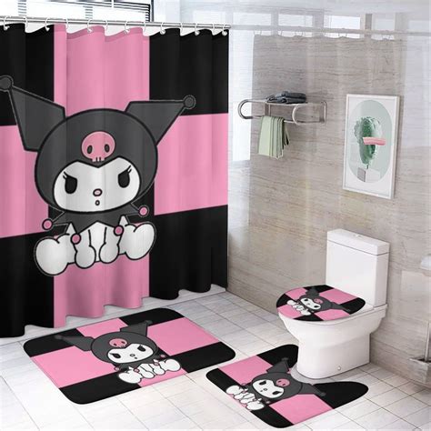 Kuromi Shower Curtain Sets 4 Piece Bathroom Set Shower Curtain Non Slip