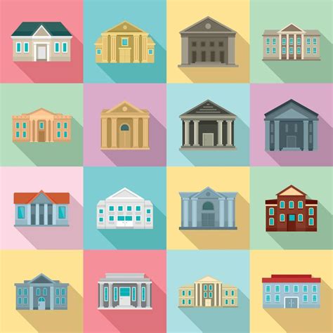 Courthouse Icons Set Flat Style Vector Art At Vecteezy