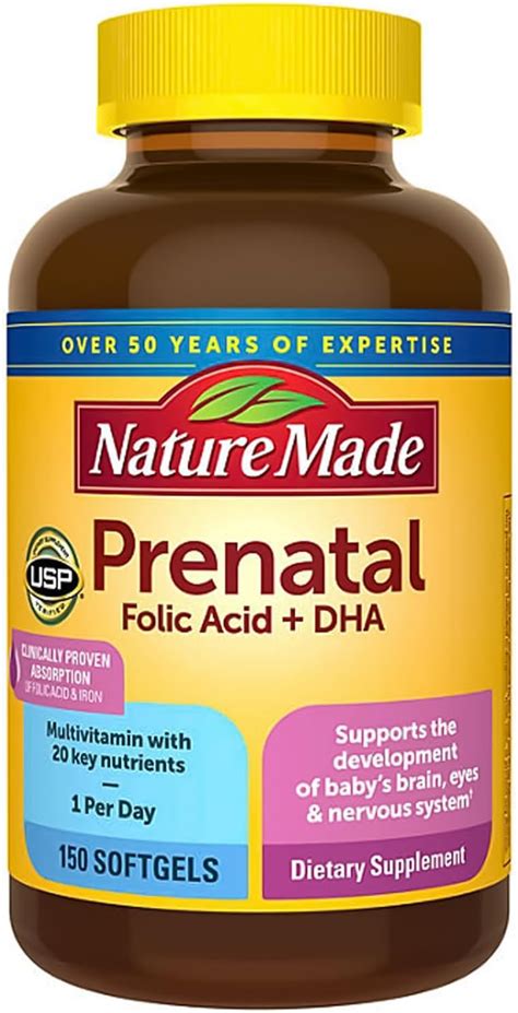 Nature Made Prenatal Con ácido Fólico Dha 200 Mg De Vitamina Prenatal Y Suplemento Mineral