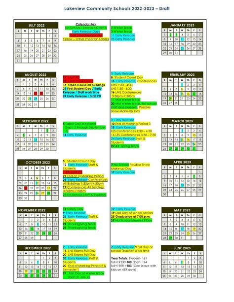 District School Calendar – Lakeview Elementary School – Lakeview ...