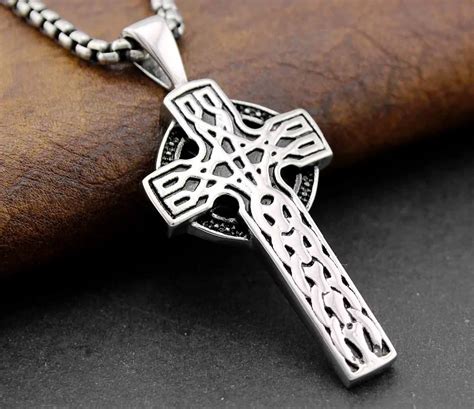 Mens 316L Stainless Steel Vintage Celtic Cross Pendant Necklace Celtic