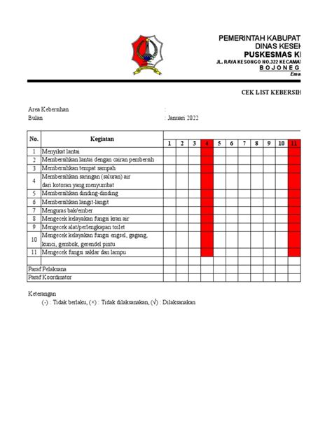 Ceklist Kebersihan Toilet 2022 Pdf