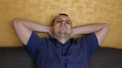 Calm Happy Healthy Man Resting Holding Hand Behind Hand Eyes Closed