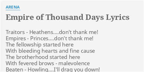 Empire Of Thousand Days Lyrics By Arena Traitors Heathens Don T Thank