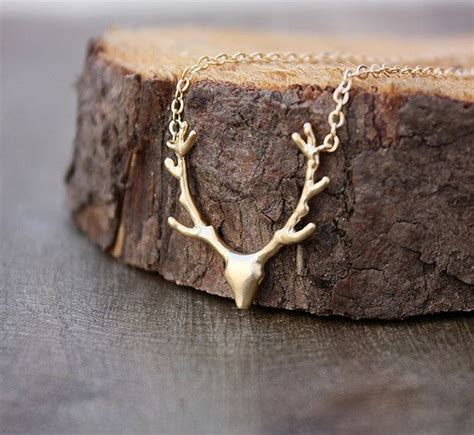 Golden Deer Antlers Necklace Modern Minimalist Delicate Etsy Modern