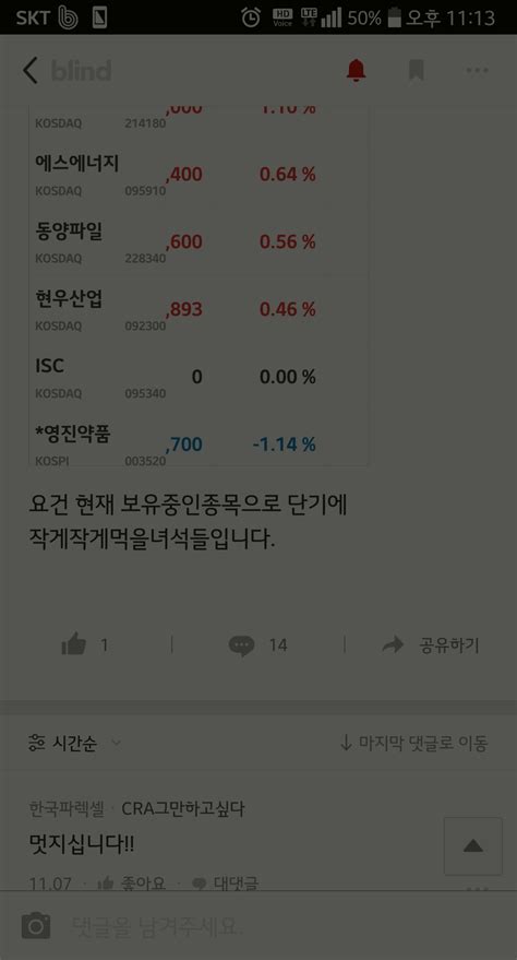 블라인드 주식·투자 11월7일 추천한 종목들