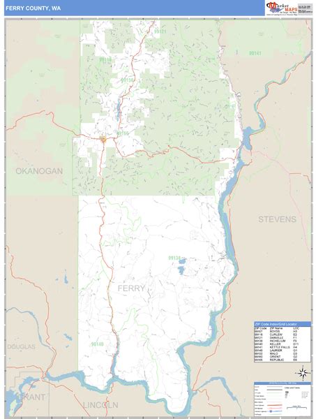 Ferry County, Washington Zip Code Wall Map | Maps.com.com