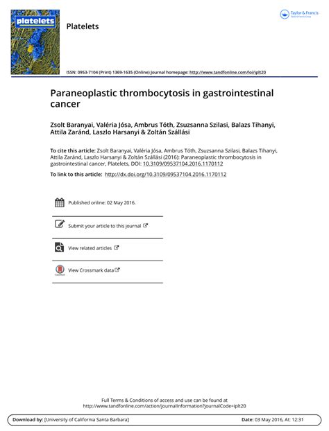 PDF Paraneoplastic Thrombocytosis In Gastrointestinal Cancer