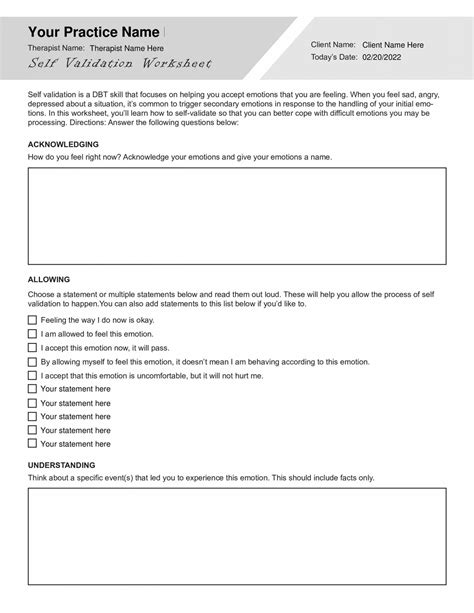 DBT Self Validation Worksheet Editable Fillable Printable PDF