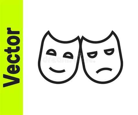 Black Line Comedy And Tragedy Theatrical Masks Icon Isolated On White