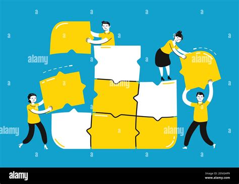 People Connecting Puzzle Elements Teamwork Business Concept Flat