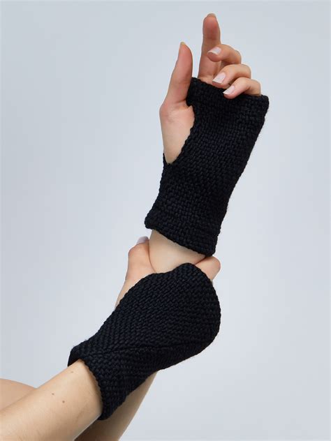 WRW2 Black wool gloves half-finger arm warmers fingerless gloves