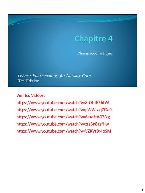 1 Pharmacocinétique pdf lesson Pharmacocinétique Lehnes