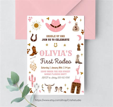 Editable My First Rodeo Invitation Cowgirl Birthday Invite Wild West