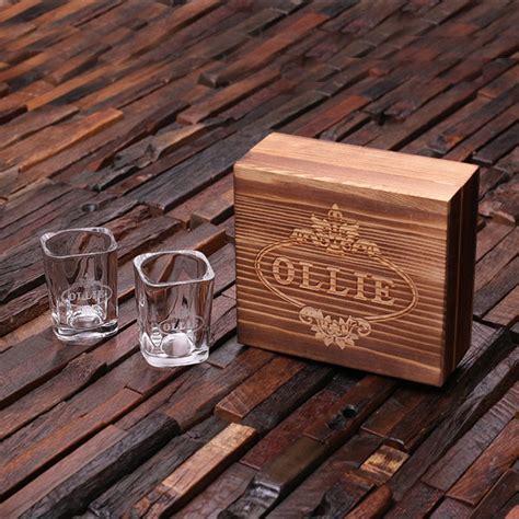 Personalized Shot Glasses With Wood Box Groomsmen Best Man Etsy