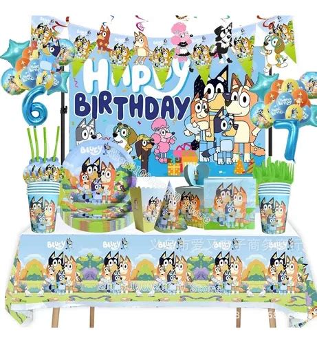 Set Cumpleaños Bluey Y Bingo Cotillón Incluye 12 Globos en venta en