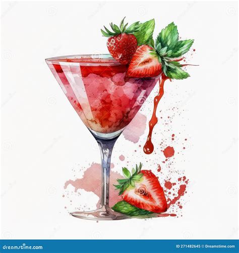 Fresh Summer Strawberry Cocktail Isolated On White Background Stock Illustration Illustration