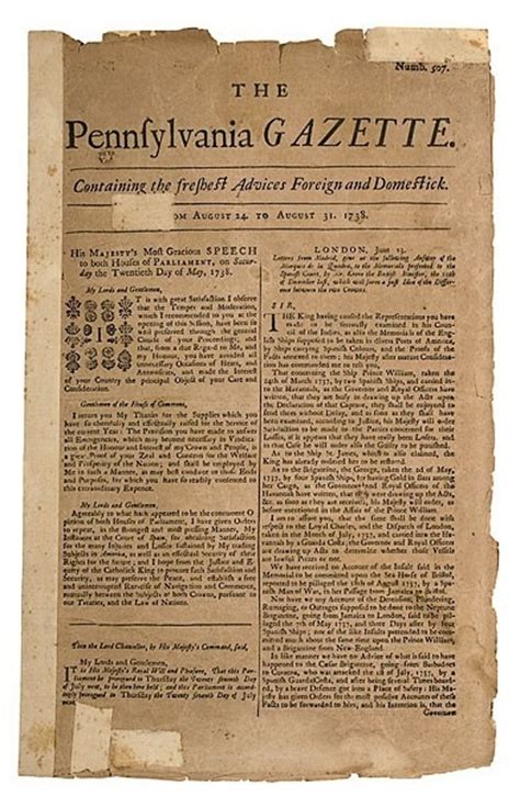 Newspaper Philadelphia 1738 The Pennsylvania Gazette News Of King