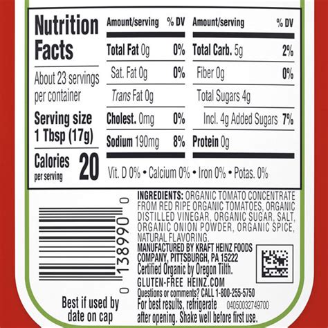 Heinz Ketchup Nutrition Facts Canada | Blog Dandk