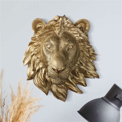 Mini Gold Lion Head Faux Taxidermy Decor By Wall Charmers