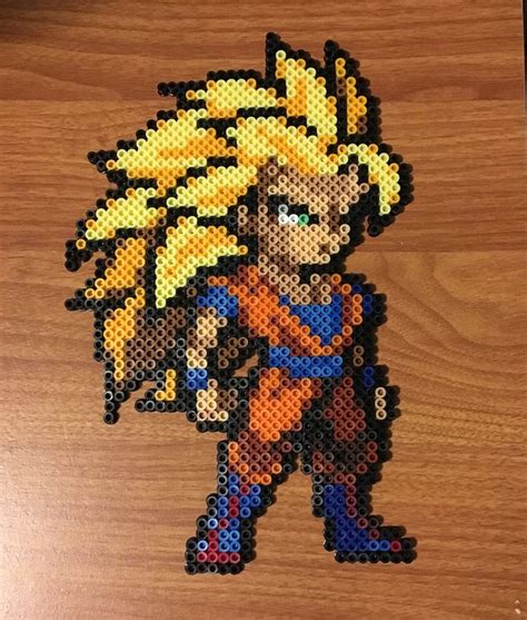 Perler Beads Super Saiyan 3 Goku Pixel Art Perler Bead Art Anime Pixel Art