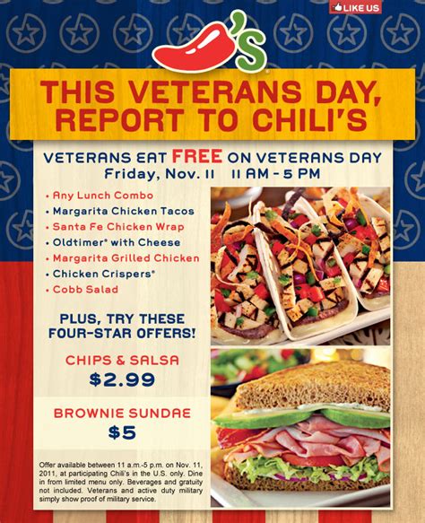 OC Chilis Veterans Day Free Meal For Military Veterans OC Great Deals