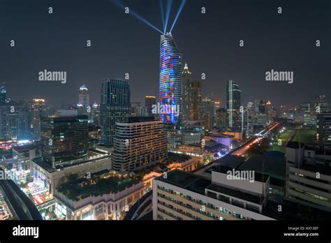 Night View With Skyscraper In Business District In Bangkok Thailand