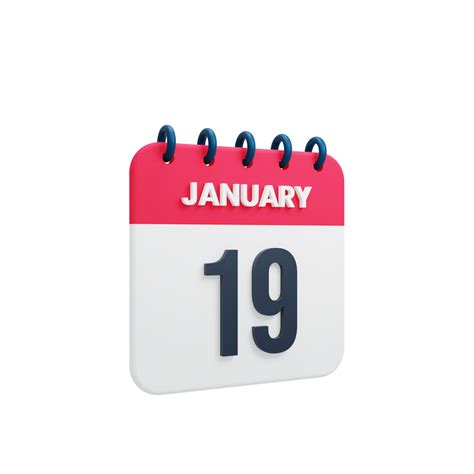 January Realistic Calendar Icon 3d Illustration Date January 19