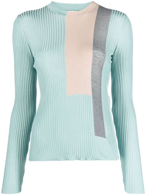 FENDI Colour Block Ribbed Knit Silk Blend Top Farfetch