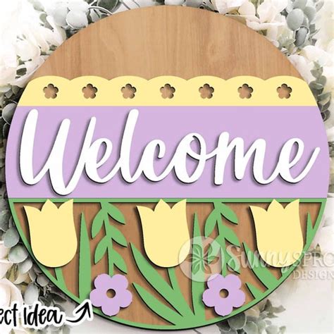 Hello Spring Bicycle Sign Round Door Hanger Svg Glowforge Etsy