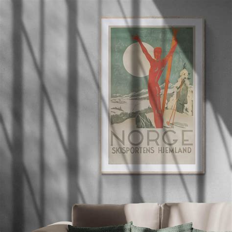 Norway Homeland Of Skiing Original Vintage Lithograph Plakatkunst