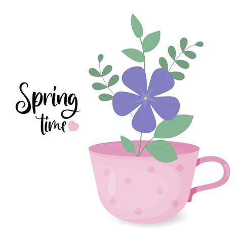 Premium Vector Spring Time Poster Periwinkle Flower Blooming Purple