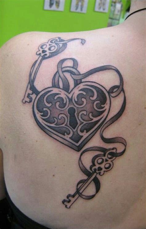 Fancy Heart Shaped Lock With Two Keys And Ribbon New Tattoos Key