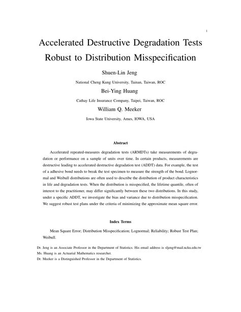 Pdf Accelerated Destructive Degradation Tests Robust To Distribution