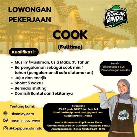 Lowongan Kerja Cook Server Kasir Bartender Operator Sablon Di