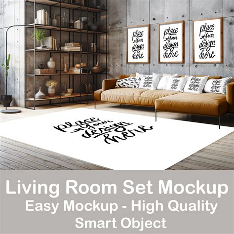 Living Room Rug Mockup Set Area Rug Pillow Mockups Frame Mockup Pillow