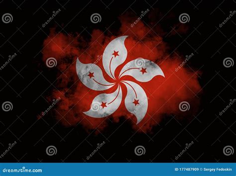 Hong Kong Flag Performed From Color Smoke On The Black Background