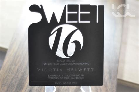 Laser Engraved Black Sweet Sixteen Invitation Laser Cutting Lab Llc