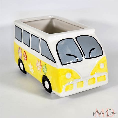 Ceramic Vw Bus Planter Hippie Bus Ceramic Planter Groovy 70s 80s Festive Car For Plants