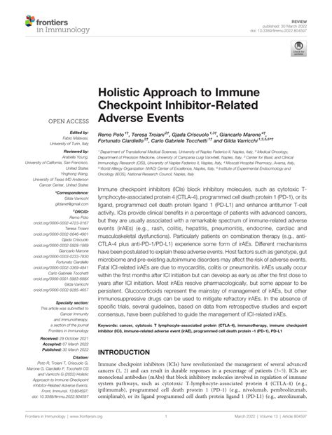 Pdf Holistic Approach To Immune Checkpoint Inhibitor Related Adverse Events