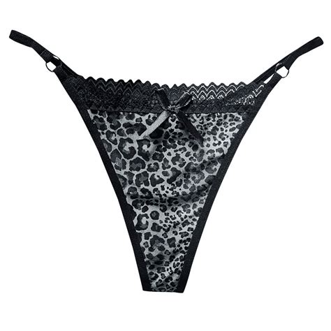 Women Leopard Lace Mesh Sheer Underwear Lingerie Thongs Panties Sexy