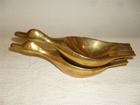 Mid Century Brass Duck Ashtrays Set Of 2 Vintage Modern Revival